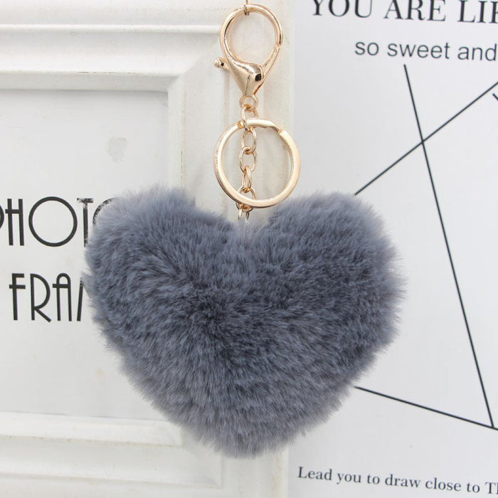 Wholesale Imitation Rex Rabbit Fur Heart Shaped Hair Ball Keychain JDC-KC-Zuge025 Keychains 祖格 Wholesale Jewelry JoyasDeChina Joyas De China