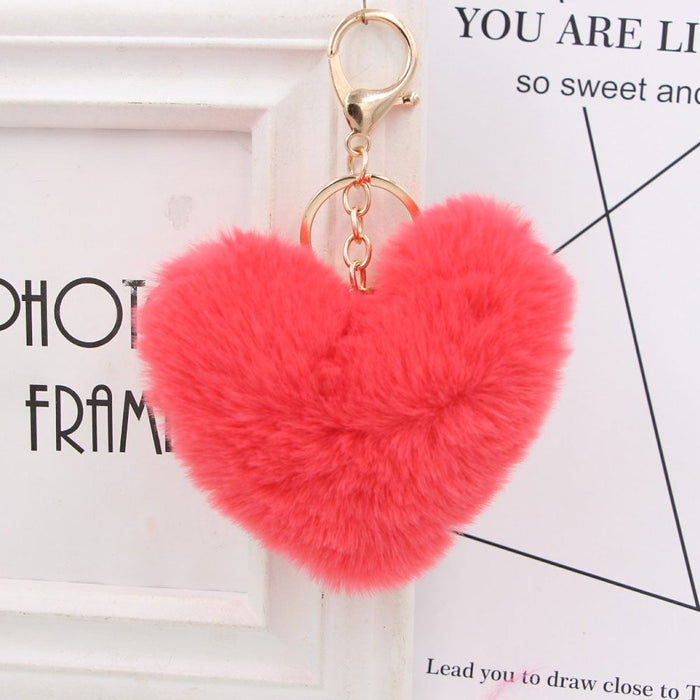 Wholesale Imitation Rex Rabbit Fur Heart Shaped Hair Ball Keychain JDC-KC-Zuge025 Keychains 祖格 Wholesale Jewelry JoyasDeChina Joyas De China