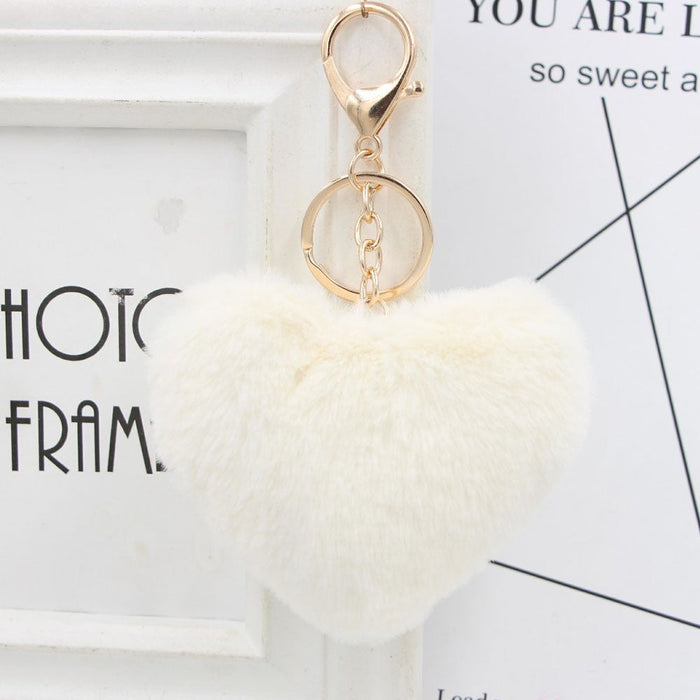 Wholesale Imitation Rex Rabbit Fur Heart Shaped Hair Ball Keychain JDC-KC-Zuge025 Keychains 祖格 beige / Wholesale Jewelry JoyasDeChina Joyas De China