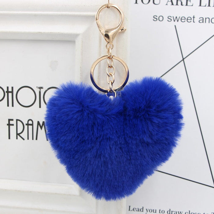 Wholesale Imitation Rex Rabbit Fur Heart Shaped Hair Ball Keychain JDC-KC-Zuge025 Keychains 祖格 Borland / Wholesale Jewelry JoyasDeChina Joyas De China