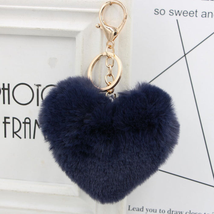 Wholesale Imitation Rex Rabbit Fur Heart Shaped Hair Ball Keychain JDC-KC-Zuge025 Keychains 祖格 navy / Wholesale Jewelry JoyasDeChina Joyas De China