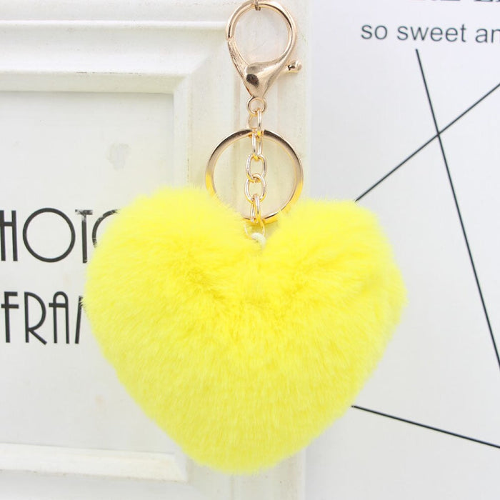 Wholesale Imitation Rex Rabbit Fur Heart Shaped Hair Ball Keychain JDC-KC-Zuge025 Keychains 祖格 yellow / Wholesale Jewelry JoyasDeChina Joyas De China
