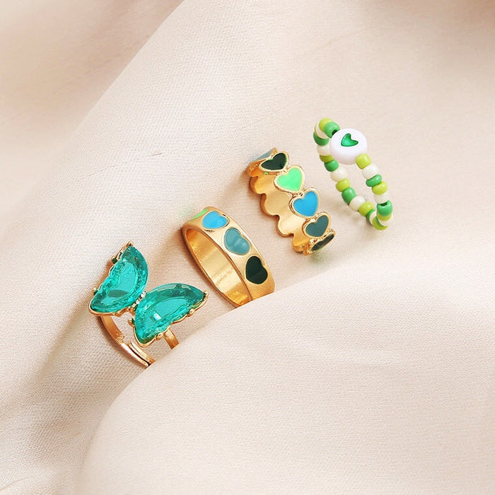 Wholesale inlaid rhinestone heart drip ring 6 piece set JDC-RS-F082 Rings 韩之尚 54939 / Wholesale Jewelry JoyasDeChina Joyas De China