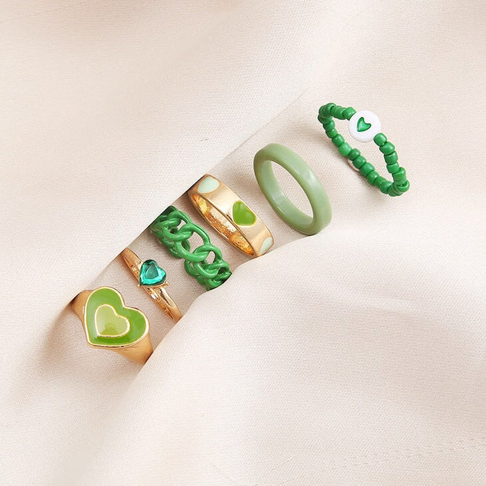 Wholesale inlaid rhinestone heart drip ring 6 piece set JDC-RS-F082 Rings 韩之尚 Wholesale Jewelry JoyasDeChina Joyas De China
