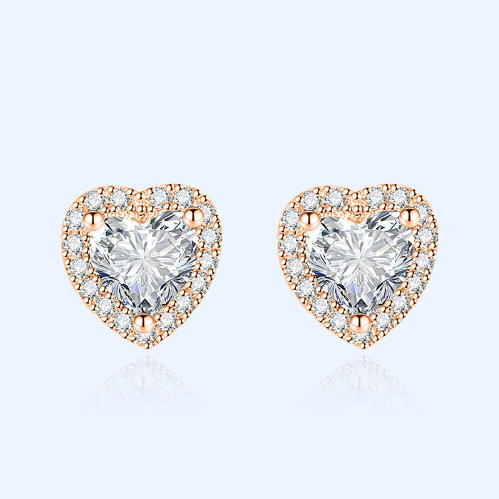 Wholesale inlaid with diamond heart plated silver stud earrings JDC-ES-BZ002 Earrings 标志 Wholesale Jewelry JoyasDeChina Joyas De China