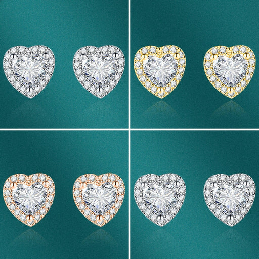 Wholesale inlaid with diamond heart plated silver stud earrings JDC-ES-BZ002 Earrings 标志 Wholesale Jewelry JoyasDeChina Joyas De China