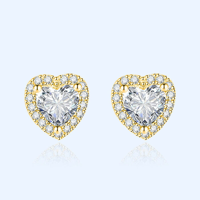 Wholesale inlaid with diamond heart plated silver stud earrings JDC-ES-BZ002 Earrings 标志 Wholesale Jewelry JoyasDeChina Joyas De China