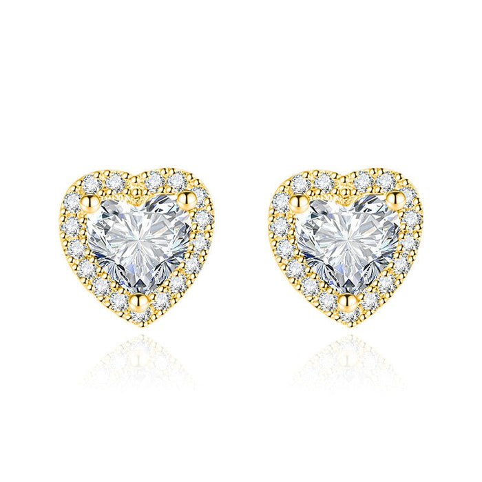 Wholesale inlaid with diamond heart plated silver stud earrings JDC-ES-BZ002 Earrings 标志 Wholesale Jewelry JoyasDeChina Joyas De China