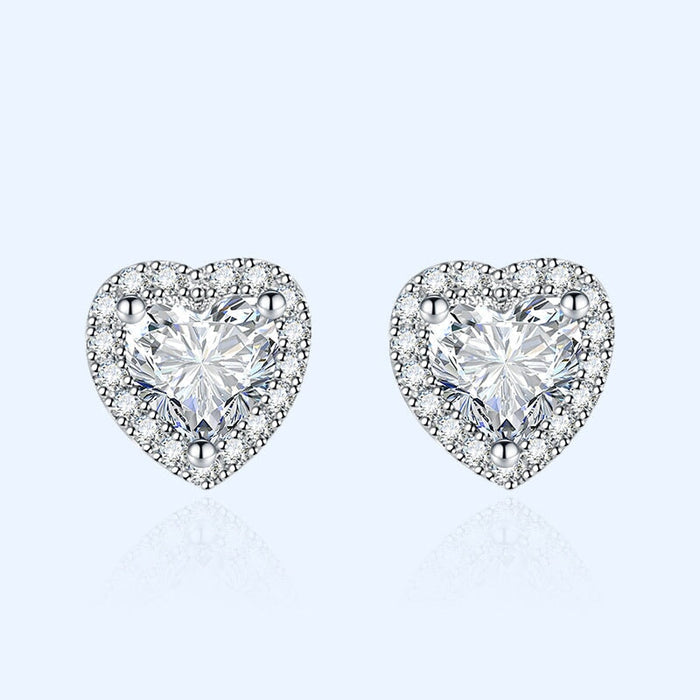 Wholesale inlaid with diamond heart plated silver stud earrings JDC-ES-BZ002 Earrings 标志 Wholesale Jewelry JoyasDeChina Joyas De China