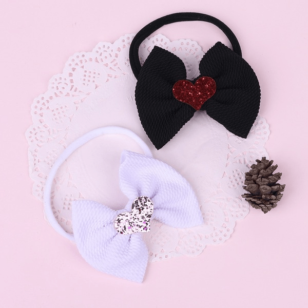 Wholesale INS Nylon Kids Solid Color Love Sequin Bow Headband JDC-HD-GSQN039 Headband 丘诺 Wholesale Jewelry JoyasDeChina Joyas De China
