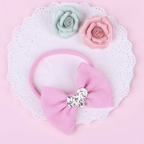 Wholesale INS Nylon Kids Solid Color Love Sequin Bow Headband JDC-HD-GSQN039 Headband 丘诺 Wholesale Jewelry JoyasDeChina Joyas De China