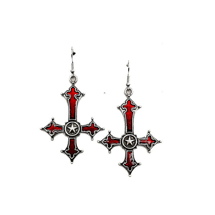 Wholesale inverted cross red pentagram alloy earrings JDC-ES-YYFF009 Earrings 燕羽飞飞 Wholesale Jewelry JoyasDeChina Joyas De China