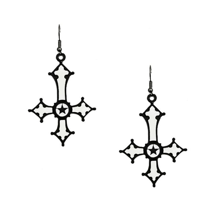 Wholesale inverted cross red pentagram alloy earrings JDC-ES-YYFF009 Earrings 燕羽飞飞 White Wholesale Jewelry JoyasDeChina Joyas De China