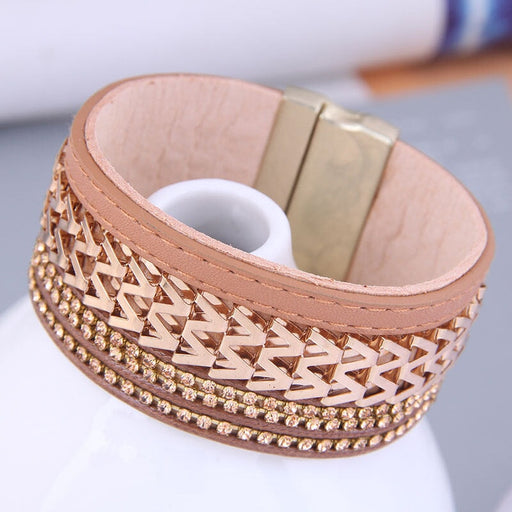 Wholesale khaki leather magnetic bracelet JDC-BT-WY116 Bracelet 威扬 Pink Wholesale Jewelry JoyasDeChina Joyas De China