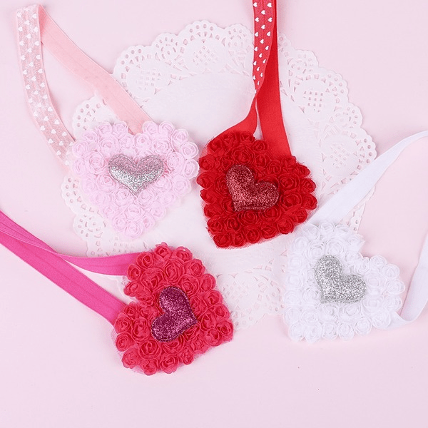 Wholesale Kids Embroidered Rose Heart Shape Solid Color Headband JDC-HD-GSQN038 Headband 丘诺 Wholesale Jewelry JoyasDeChina Joyas De China