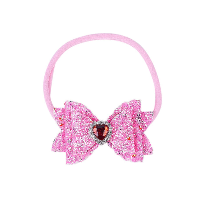 Wholesale Kids Nylon Bow Love Rhinestone Solid Color Headband JDC-HD-GSQN036 Hair Scrunchies 丘诺 Rose red (love) Wholesale Jewelry JoyasDeChina Joyas De China