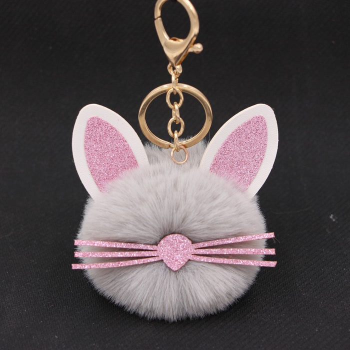 Wholesale Kitten Whiskers Alloy Imitation Hair Hair Ball Keychain JDC-KC-Zuge023 Keychains 祖格 light gray / Wholesale Jewelry JoyasDeChina Joyas De China