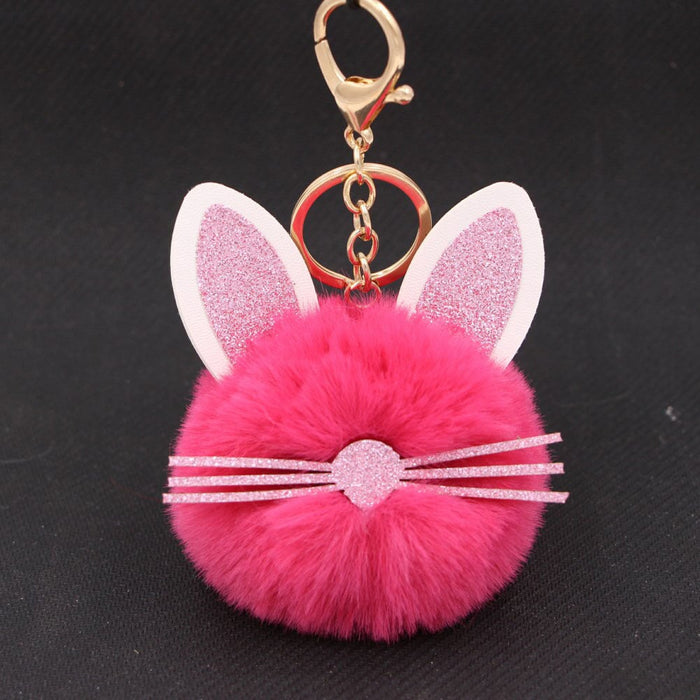 Wholesale Kitten Whiskers Alloy Imitation Hair Hair Ball Keychain JDC-KC-Zuge023 Keychains 祖格 rose red / Wholesale Jewelry JoyasDeChina Joyas De China