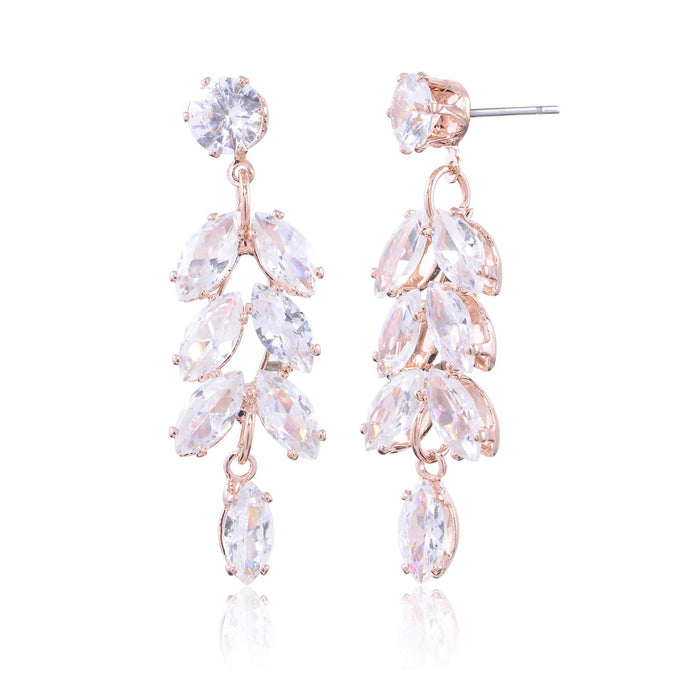 Wholesale Leaf Zircon Plated Copper Earrings JDC-ES-Mix009 Earrings 迷茜 rose gold Wholesale Jewelry JoyasDeChina Joyas De China