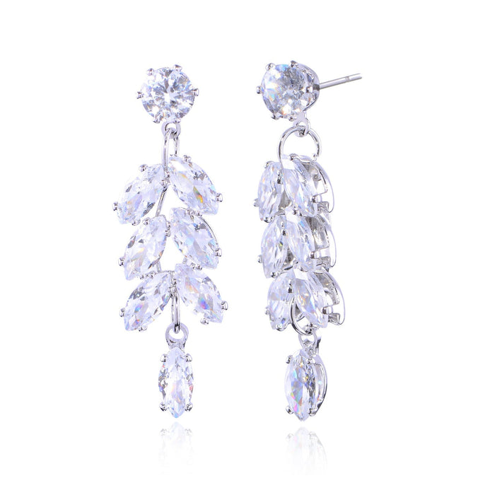 Wholesale Leaf Zircon Plated Copper Earrings JDC-ES-Mix009 Earrings 迷茜 silver Wholesale Jewelry JoyasDeChina Joyas De China