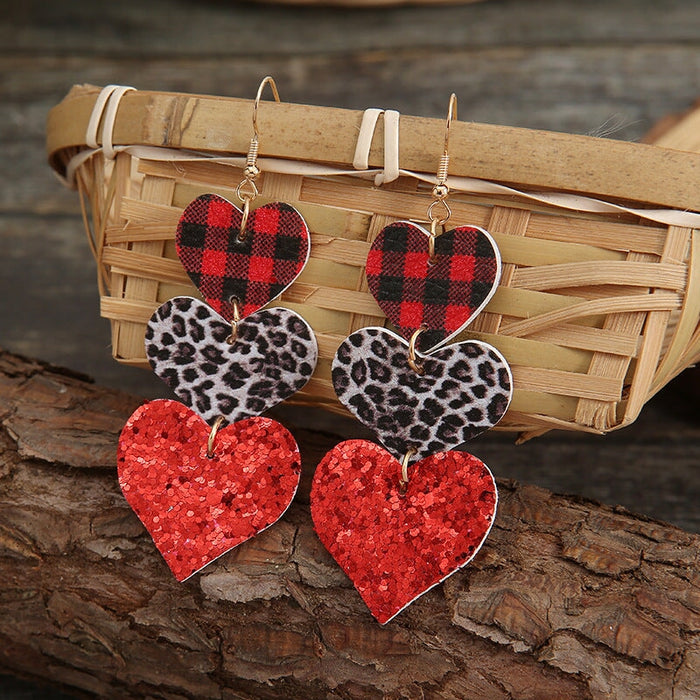 Wholesale Leather Flannel Sequin Leopard Heart Earrings JDC-ES-Saip007 Earrings 赛蒲 Wholesale Jewelry JoyasDeChina Joyas De China