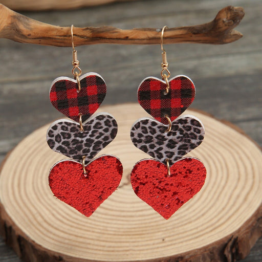 Wholesale Leather Flannel Sequin Leopard Heart Earrings JDC-ES-Saip007 Earrings 赛蒲 Wholesale Jewelry JoyasDeChina Joyas De China