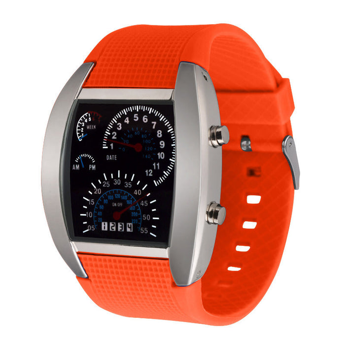 Wholesale LED Electronic Alloy Case TPU Strap Iron Buckle Watch JDC-WH-Jinj011 Watch 金嘉 Silver Shell Orange Belt Wholesale Jewelry JoyasDeChina Joyas De China