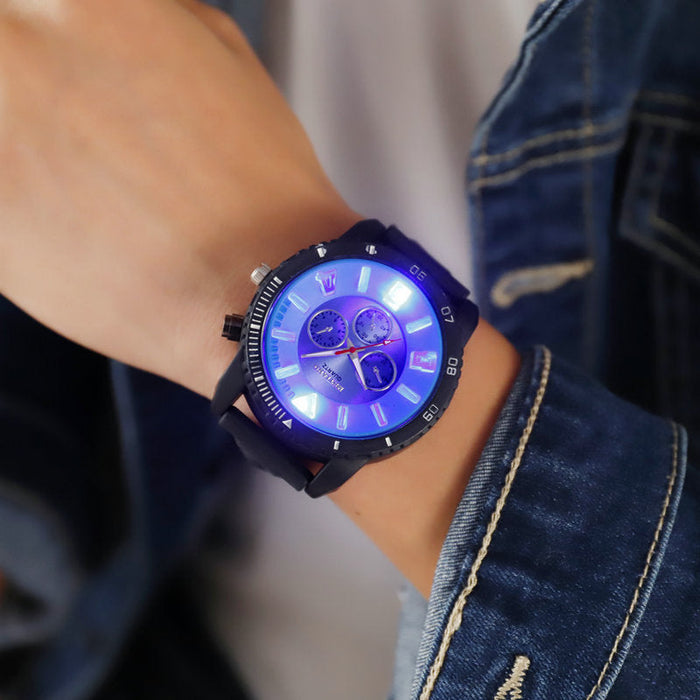 Wholesale LED Silicone Luminous Ordinary Glass Mirror Quartz Watch JDC-WH-Jinj030 Watch 金嘉 blue Wholesale Jewelry JoyasDeChina Joyas De China