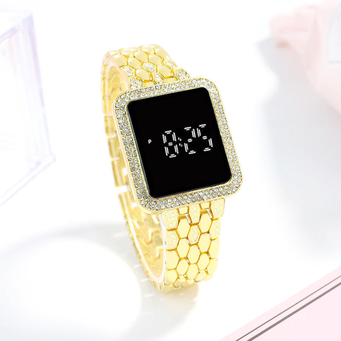 Wholesale LED Square Steel Band Rhinestone Set Alloy Electronic Touch Watch JDC-WH-Jinj015 Watch 金嘉 gold Wholesale Jewelry JoyasDeChina Joyas De China