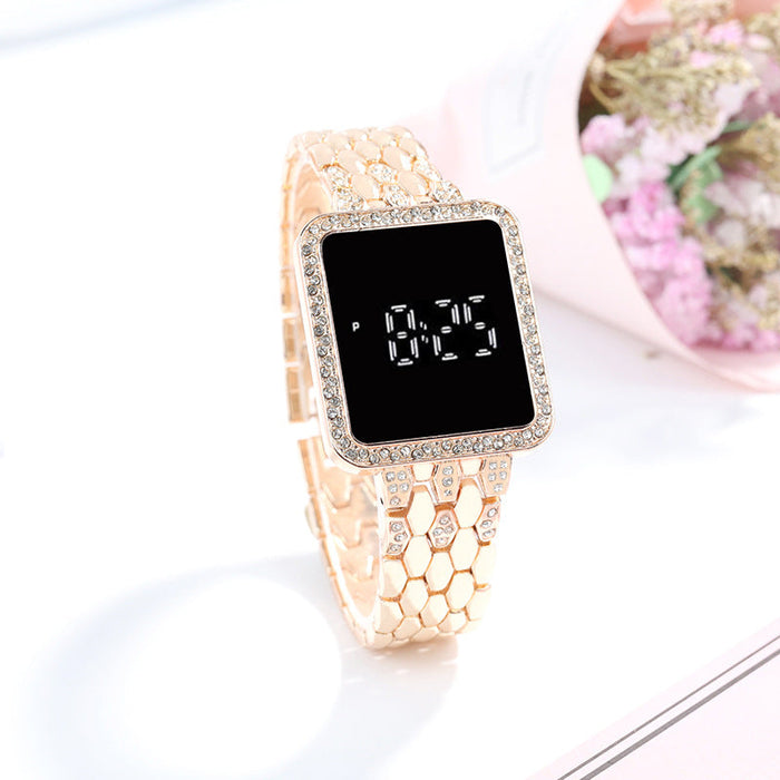 Wholesale LED Square Steel Band Rhinestone Set Alloy Electronic Touch Watch JDC-WH-Jinj015 Watch 金嘉 rose gold Wholesale Jewelry JoyasDeChina Joyas De China