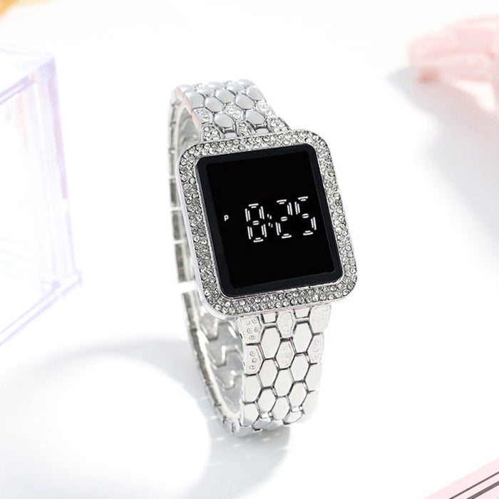 Wholesale LED Square Steel Band Rhinestone Set Alloy Electronic Touch Watch JDC-WH-Jinj015 Watch 金嘉 silver Wholesale Jewelry JoyasDeChina Joyas De China