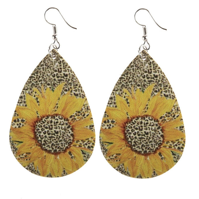 Wholesale Leopard Sunflower Leather Earrings JDC-ES-Saip027 Earrings 赛蒲 Wholesale Jewelry JoyasDeChina Joyas De China