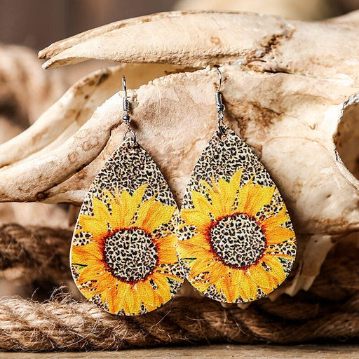 Wholesale Leopard Sunflower Leather Earrings JDC-ES-Saip027 Earrings 赛蒲 leopard Wholesale Jewelry JoyasDeChina Joyas De China