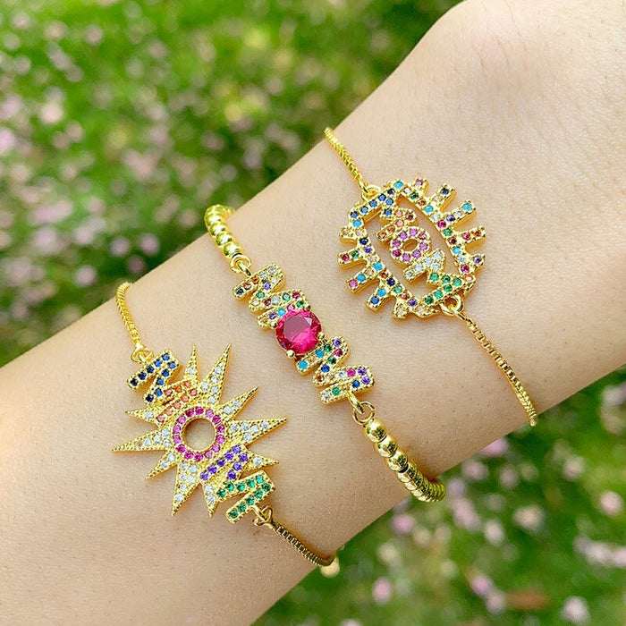 Wholesale letter adjustable pull-out Mother's Day diamond-encrusted copper bracelet JDC-BT-AOS002 Bracelet 翱昇 Wholesale Jewelry JoyasDeChina Joyas De China