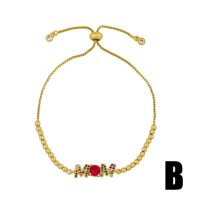 Wholesale letter adjustable pull-out Mother's Day diamond-encrusted copper bracelet JDC-BT-AOS002 Bracelet 翱昇 Wholesale Jewelry JoyasDeChina Joyas De China