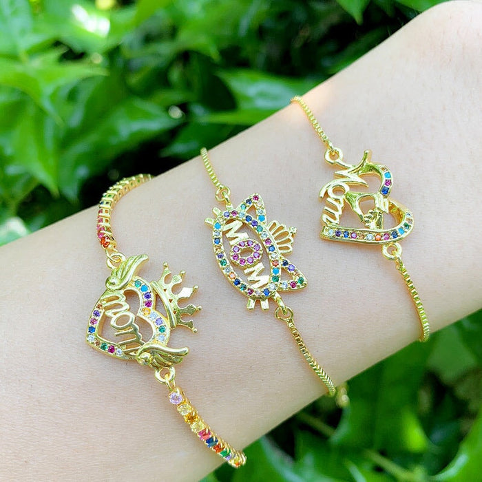 Wholesale letter crown Mother's Day love diamond inlaid bronze bracelet JDC-BT-AOS006 Bracelet 翱昇 Wholesale Jewelry JoyasDeChina Joyas De China