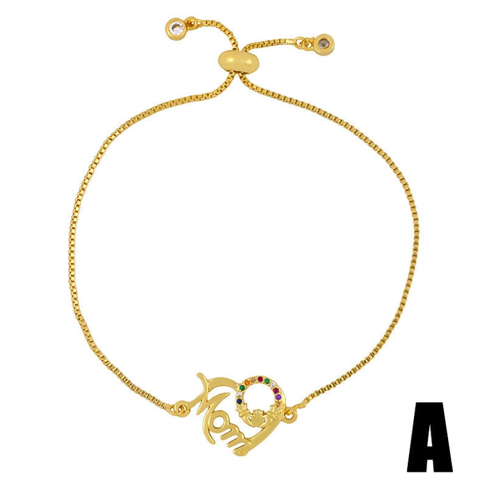 Wholesale letter heart-encrusted color copper zircon adjustable pull-out Mother's Day bracelet JDC-BT-AOS005 Bracelet 翱昇 Wholesale Jewelry JoyasDeChina Joyas De China