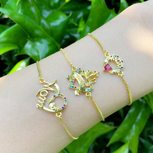 Wholesale letter heart-encrusted color copper zircon adjustable pull-out Mother's Day bracelet JDC-BT-AOS005 Bracelet 翱昇 Wholesale Jewelry JoyasDeChina Joyas De China