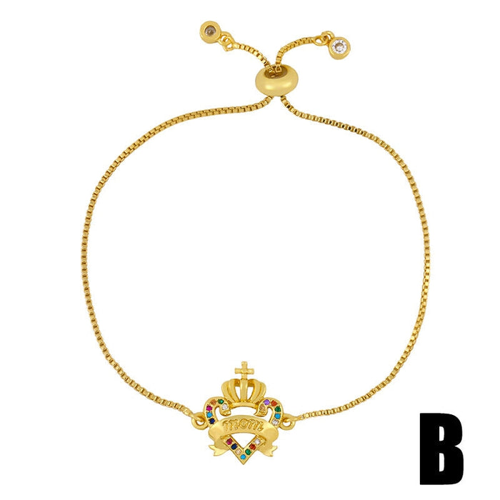 Wholesale letter heart-encrusted color copper zircon adjustable pull-out Mother's Day bracelet JDC-BT-AOS005 Bracelet 翱昇 B Wholesale Jewelry JoyasDeChina Joyas De China