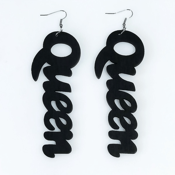 Wholesale Letter QUEEN large Wood earrings MOQ≥2 JDC-ES-AnX006 Earrings 安修 Wholesale Jewelry JoyasDeChina Joyas De China