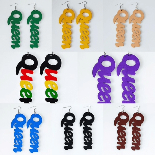 Wholesale Letter QUEEN large Wood earrings MOQ≥2 JDC-ES-AnX006 Earrings 安修 Wholesale Jewelry JoyasDeChina Joyas De China