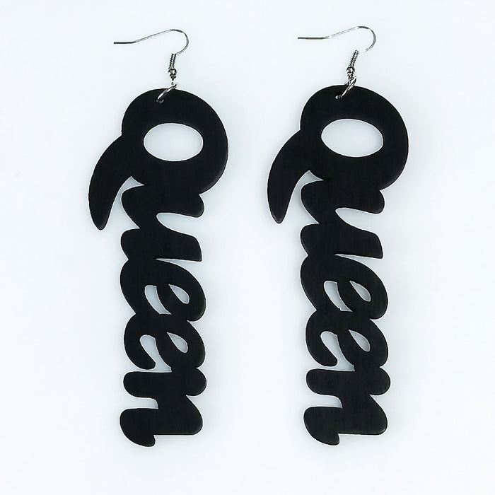 Wholesale Letter QUEEN large Wood earrings MOQ≥2 JDC-ES-AnX006 Earrings 安修 Black Wholesale Jewelry JoyasDeChina Joyas De China