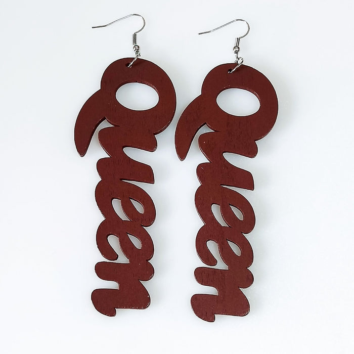 Wholesale Letter QUEEN large Wood earrings MOQ≥2 JDC-ES-AnX006 Earrings 安修 Coffe Wholesale Jewelry JoyasDeChina Joyas De China