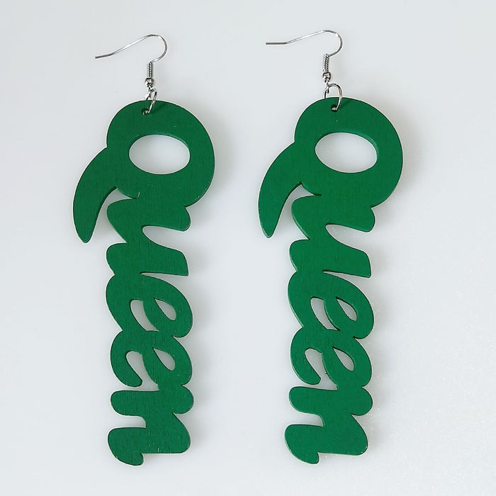 Wholesale Letter QUEEN large Wood earrings MOQ≥2 JDC-ES-AnX006 Earrings 安修 Green Wholesale Jewelry JoyasDeChina Joyas De China