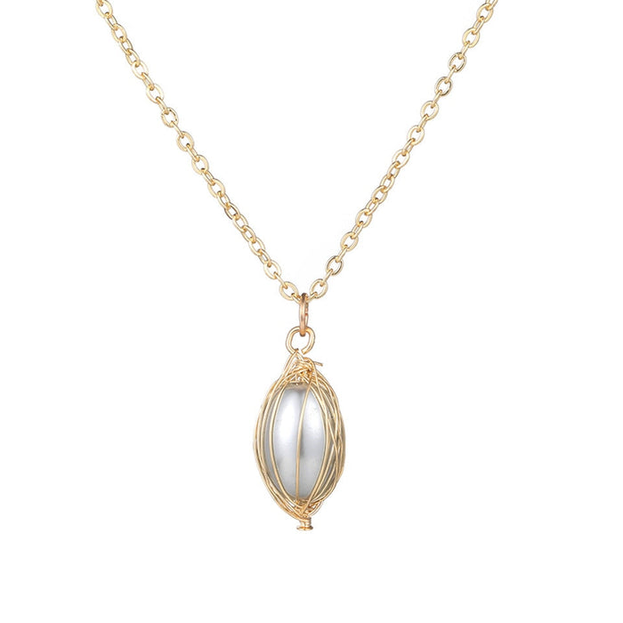 Wholesale locked pearl single layer gold alloy necklace JDC-NE-KJ211 Necklaces 坤杰 N011073 Wholesale Jewelry JoyasDeChina Joyas De China
