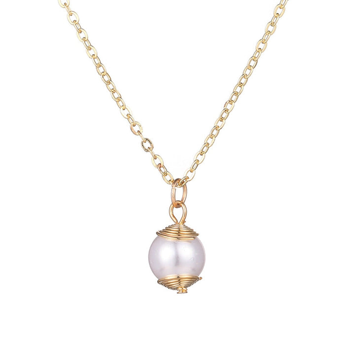 Wholesale locked pearl single layer gold alloy necklace JDC-NE-KJ211 Necklaces 坤杰 N011076 Wholesale Jewelry JoyasDeChina Joyas De China