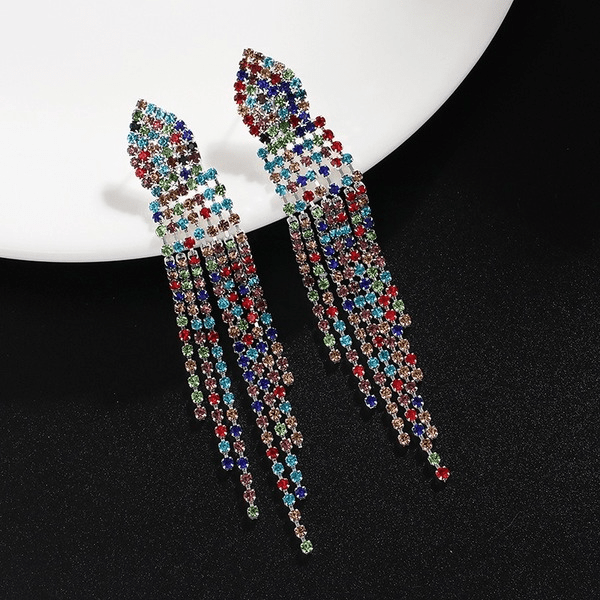 Wholesale Long Colorful Rhinestone Tassel Drop Earrings JDC-ES-ZHONGW007 Earrings 众薇 Wholesale Jewelry JoyasDeChina Joyas De China