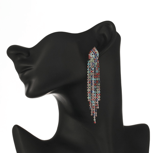 Wholesale Long Colorful Rhinestone Tassel Drop Earrings JDC-ES-ZHONGW007 Earrings 众薇 Wholesale Jewelry JoyasDeChina Joyas De China