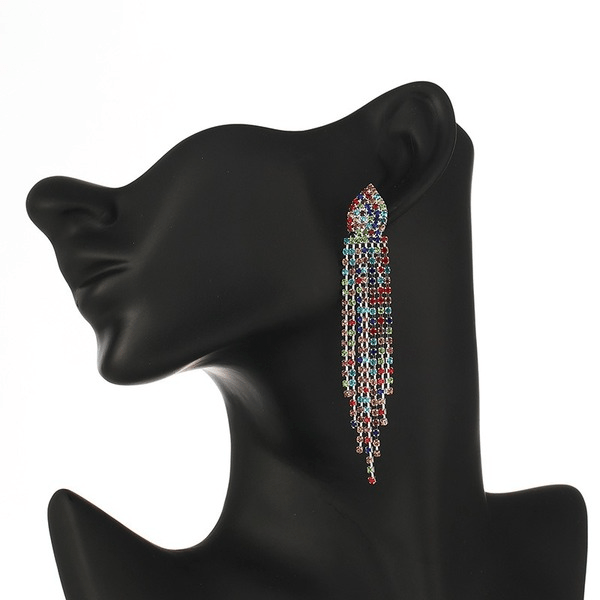 Wholesale Long Colorful Rhinestone Tassel Drop Earrings JDC-ES-ZHONGW007 Earrings 众薇 Wholesale Jewelry JoyasDeChina Joyas De China