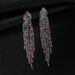 Wholesale Long Colorful Rhinestone Tassel Drop Earrings JDC-ES-ZHONGW007 Earrings 众薇 Gold + Colored Diamonds Wholesale Jewelry JoyasDeChina Joyas De China
